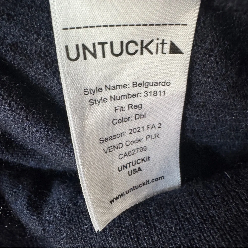 UNTUCKit Belguardo 100% Extra Fine Merino Wool Men's Sweater 1/4 Zip Navy Blue L